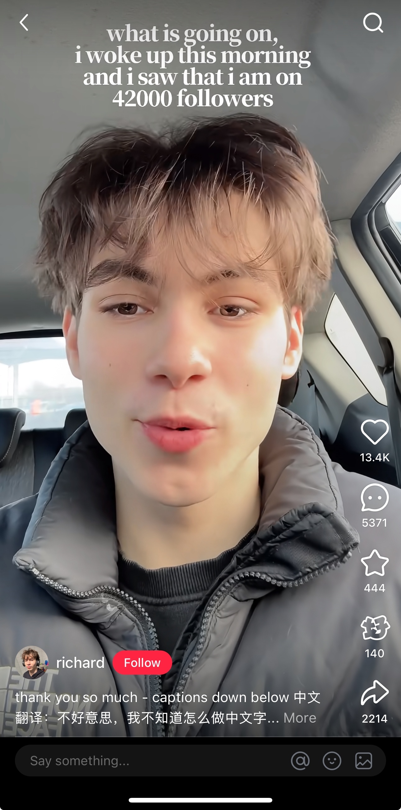 One Tiktok refugee grow 42k followers overnight