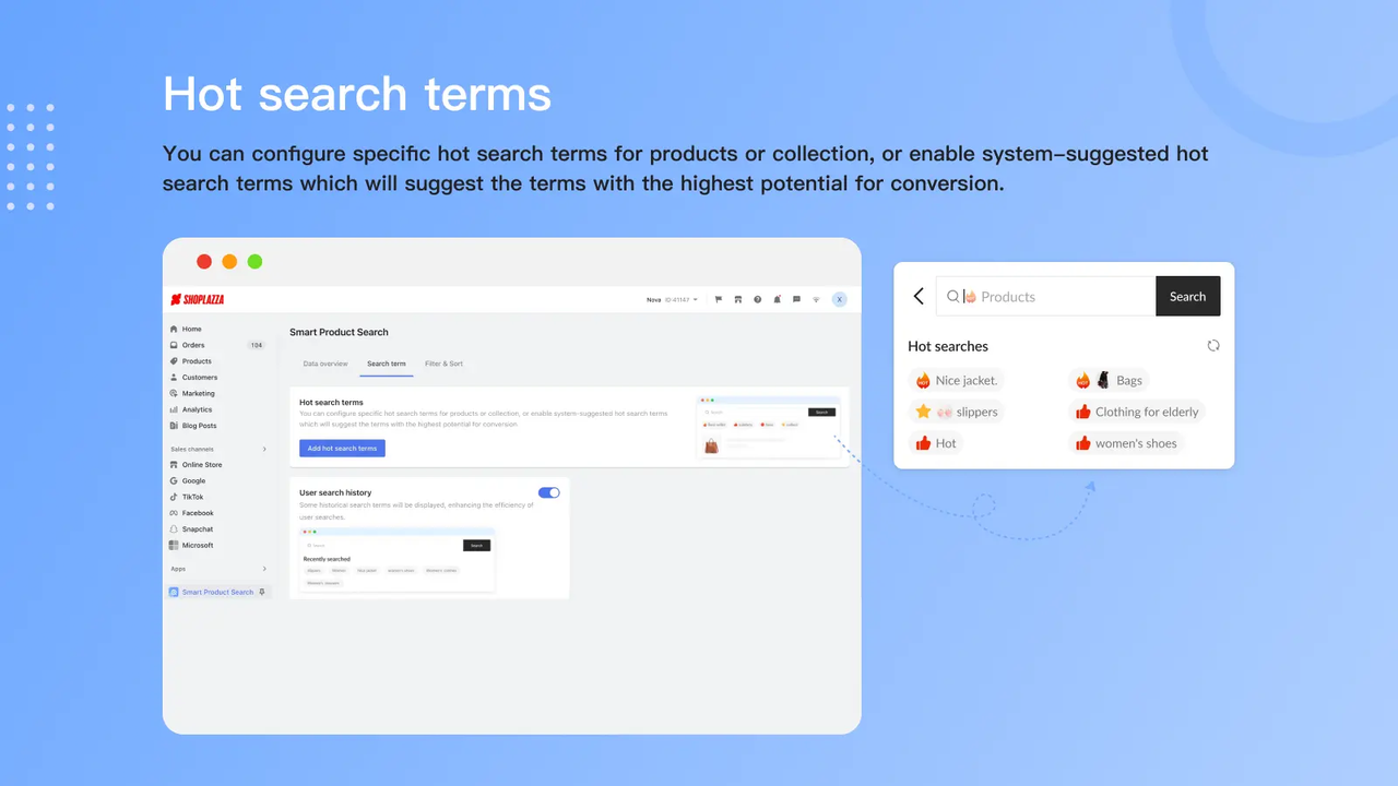 Hot search terms feature of Smart Product Search