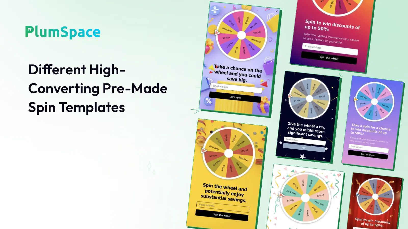 Spin to Win app by PlumSpace with high converting pre-made spin templates