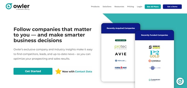 The webpage of Owler, a competitive intelligence tool that helps businesses with competitive insights about companies and competitors.
