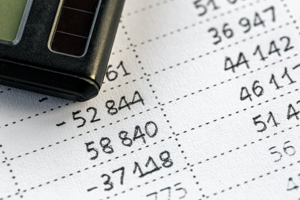 A paper filled with numbers in different fields, representing a marketing budget template.