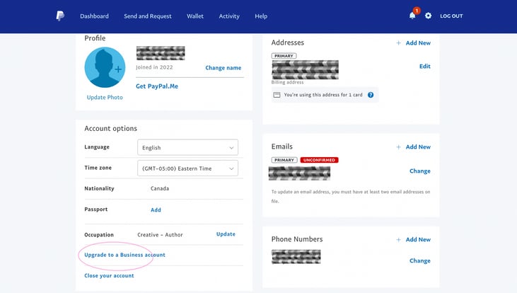 paypal upgrade to a business account