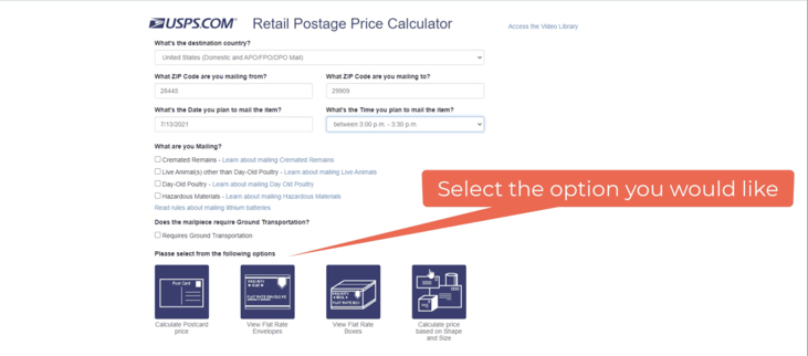 usps retail postage price caculator