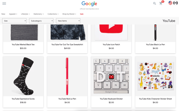 Screenshot show YouTube's merch store, as part of Shoplazza's article on how to make merch.